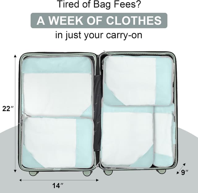 Detalle 2 de Compression Packing Cubes for Suitcases (Set of 5) – Lake Blue