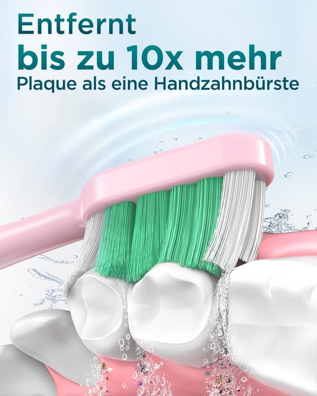 Detalle 2 de Brosse à dents électrique sonique pour dents sensibles (adultes & enfants) Rose Bonbon — 5 modes, 8 têtes et étui de voyage, IPX7
