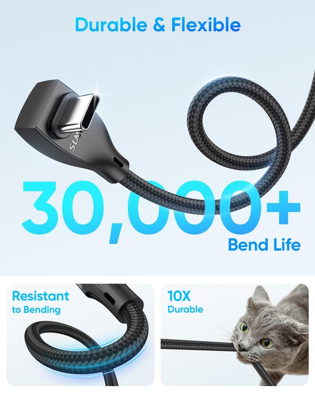 Detalle de Câble USB-C coudé à 90° charge rapide 60 W (2P, 1 m) – transfert jusqu’à 480 Mbps