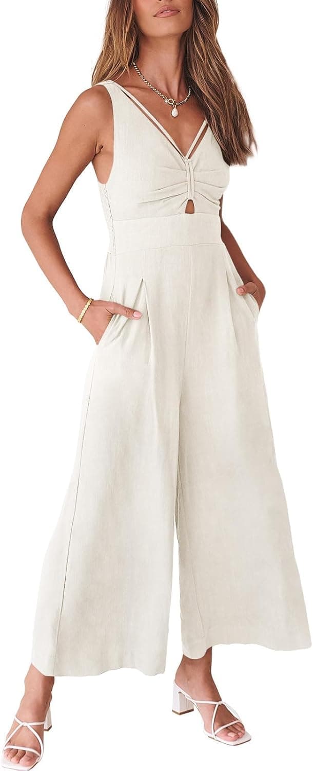 Detalle de ANRABESS linen jumpsuit with pockets, V-neck