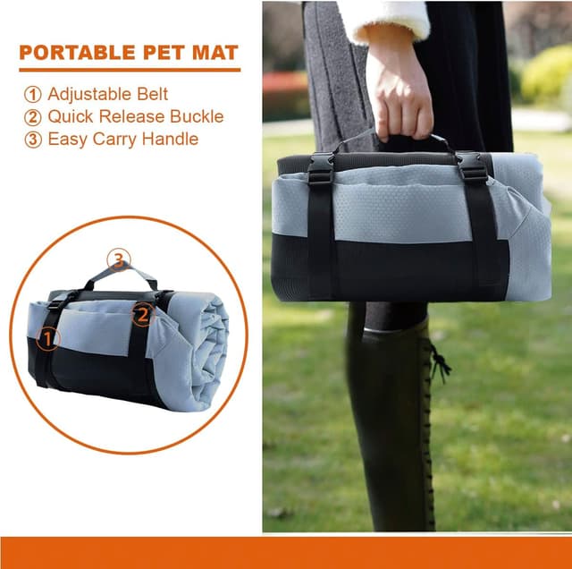 Detalle de Hisprout Portable Cat and Dog Bed – Waterproof, Foldable Pet Mat (Grey), 36 x 26 inch