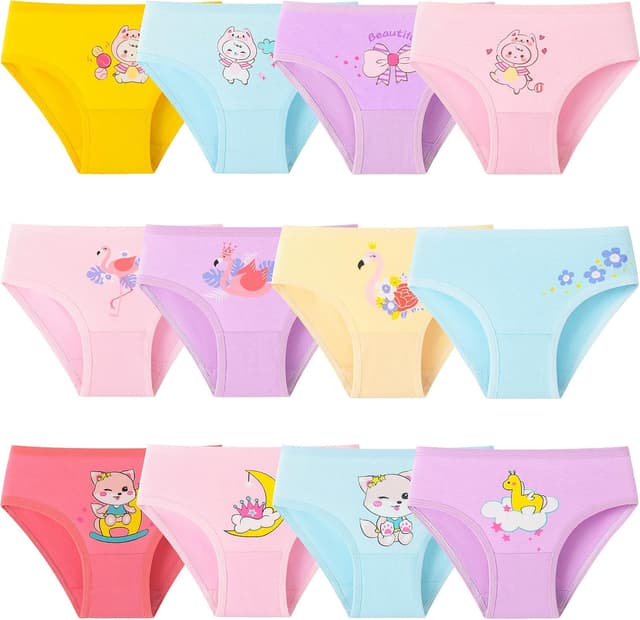 Detalle de Adorel Mädchen Slips aus Baumwoll-Mix – 12er-Pack (Motiv-Design, elastischer Bund)