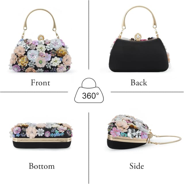 Detalle 2 de Fecialy 3D Floral Flower Clutch Purse for Women with Wristlet and Detachable Chain Strap