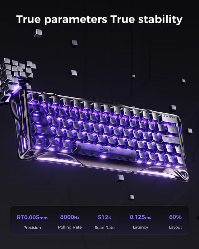 Detalle de GravaStar Mercury V60 Pro 60% Hall-Effect Gaming-Tastatur (V60 Pro) mit 8.000 Hz und 0,005 mm RT