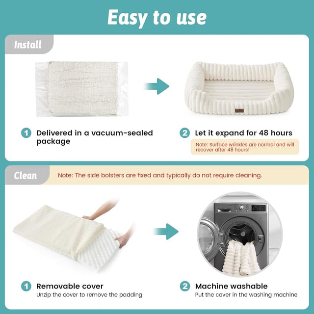 Thumbnail 6 de COZY KISS Orthopedic Medium Dog Bed (30x23x7 inch) – cream faux-fur sofa with raised edges