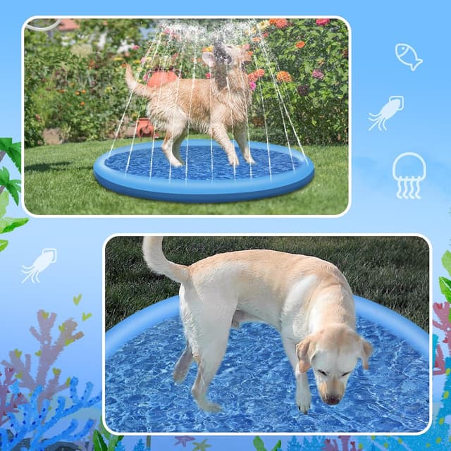 Detalle 2 de Jsdoin 100cm Inflatable Dogs Splash Pad – Foldable outdoor dog sprinkler play mat (Blue)
