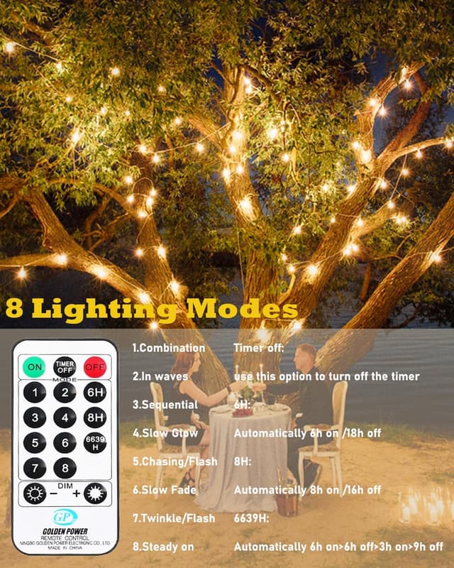 Thumbnail 4 de LED Lichterkette für außen, 20 m mit 200 LEDs, Fernbedienung, Timer & Merkfunktion (warmweiß, IP65)