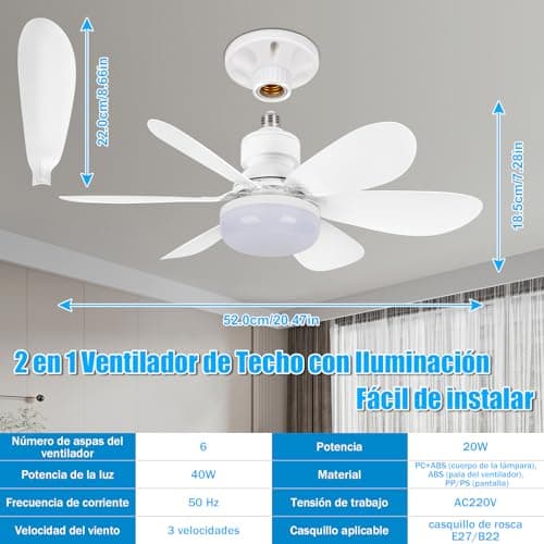 Detalle de BuzzoXerex BuzzoXerex Ventilador de techo con luz y mando a distancia 52 cm (E27, regulable)