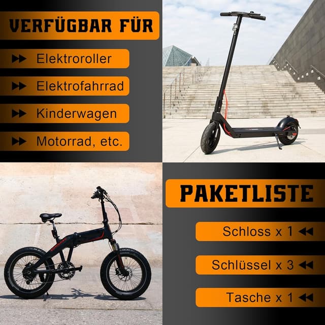 Thumbnail 6 de Honszex E-Scooter-Schloss mit Handschellen-Design und EVA-Aufhängetasche (60 cm)