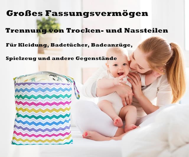Detalle de TRASUN Wetbag im 2er-Set für Kindergarten: wasserdichte Nassbeutel für Windeln, Schwimmsachen & mehr