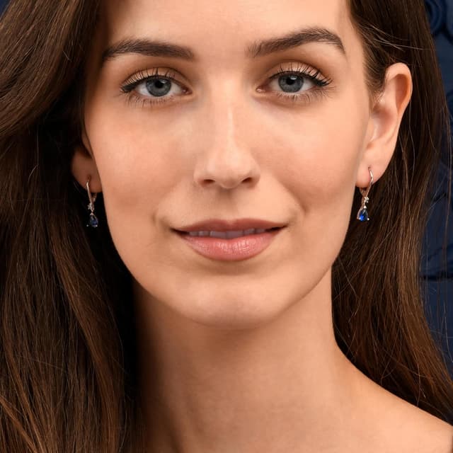 Detalle de Diamond Treats boucles d’oreilles pendantes en argent sterling 925 en goutte avec pierres bleues