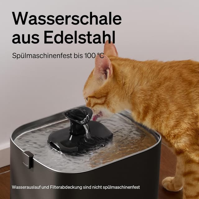 Detalle de PETLIBRO Dockstream 2 Smart Katzenbrunnen mit App-Überwachung, 3 l Edelstahl-Schale, WiFi (2,4/5 GHz) – Schwarz