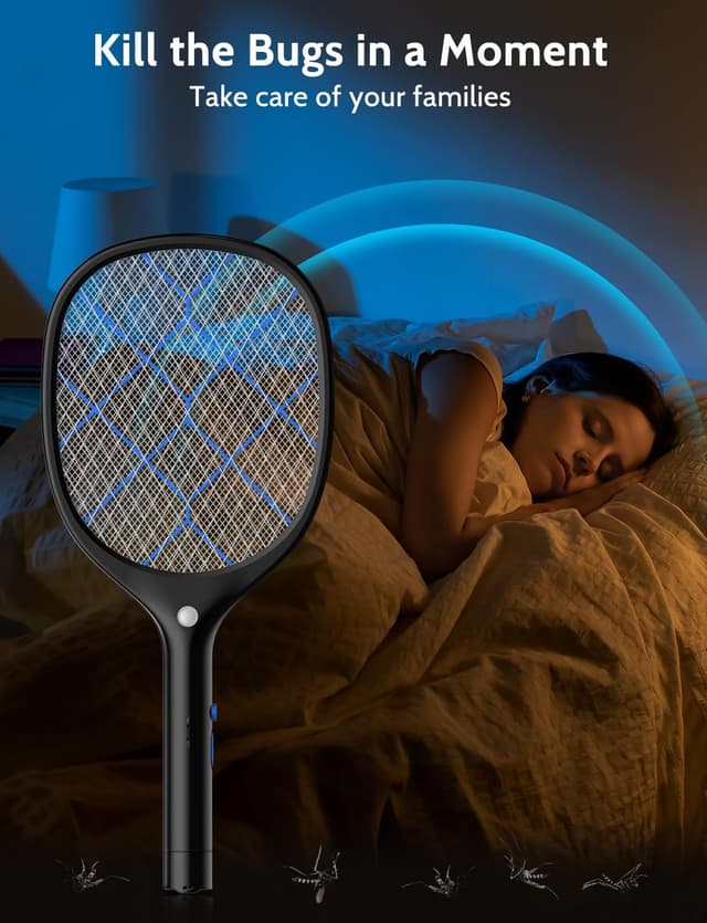 Detalle de YISSVIC Electric Fly Swatter 4000V Rechargeable Bug Zapper Racket (2 Pack) with Type-C Cable