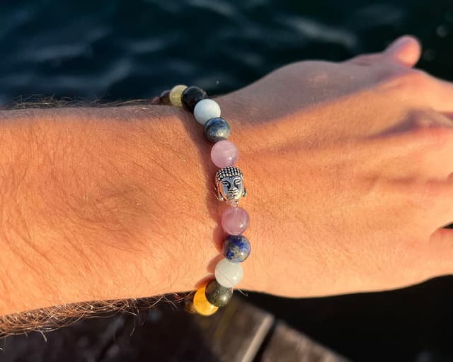 Detalle de BERGERLIN 7 Chakren Armband mit Naturstein-Perlen (inkl. Echtheitszertifikat, Unisex)