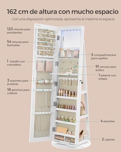 Detalle 2 de SONGMICS Joyero espejo con LEDs 6