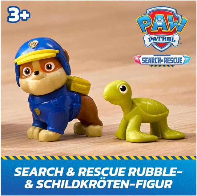 Detalle de PAW PATROL Search & Rescue: Rubbles Rettungs-Bulldozer mit Rückziehmotor (ca. 15 cm) – inkl. Rubble-Figur & Schildkröte