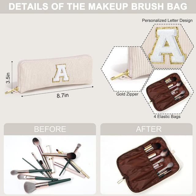 Detalle de Parima Kosmetiktasche Damen & Mädchen (2 Stück) aus Cord mit Buchstaben L – Kulturtaschen-Set zum Organisieren