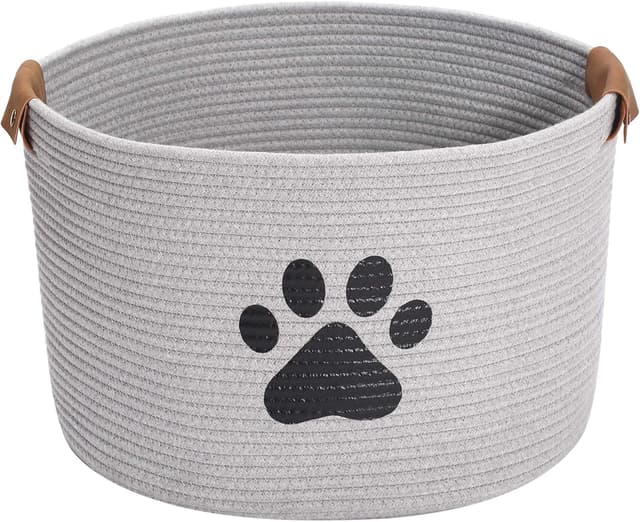 Detalle de Geyecete round dog toy basket storage weave rope basket in grey