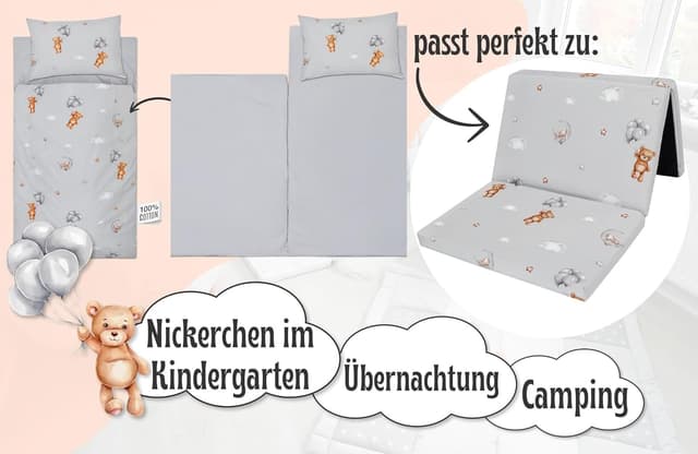 Detalle de Sacco a pelo per bambini con cuscino e cerniera 75x140 cm Orsetti