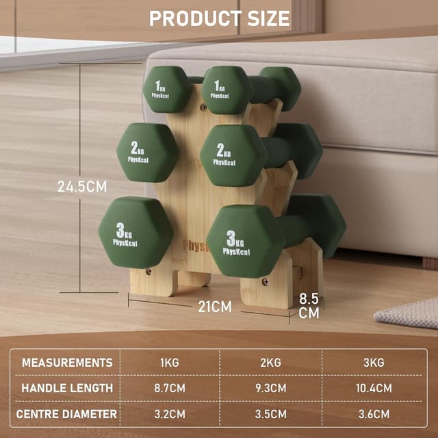 Detalle de PhysKcal Kurzhantel-Set mit Aufbewahrungsständer für Heimtraining