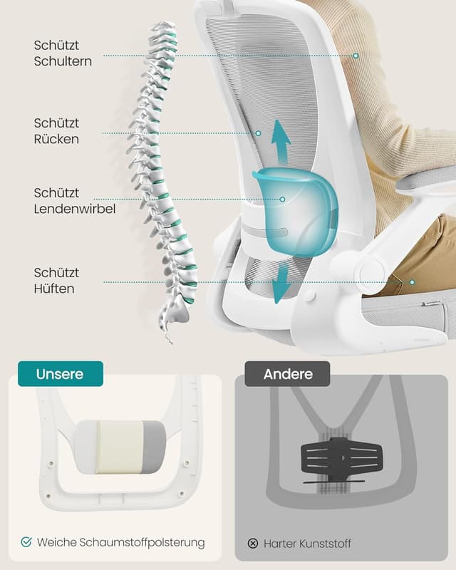 Detalle de SONGMICS OBN047G01 ergonomischer Bürostuhl 53 cm
