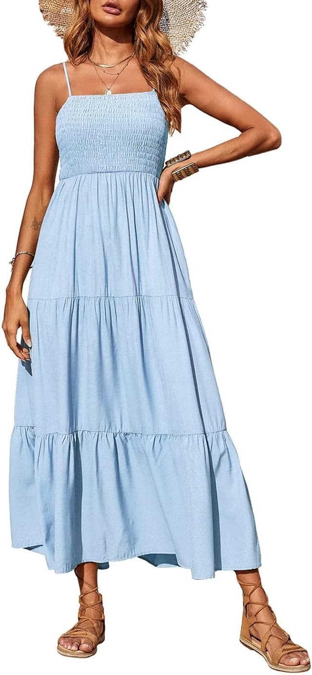 Detalle de PRETTYGARDEN Women’s Summer Maxi Dress 2026 — Casual Boho Sleeveless Tiered Beach Sundress
