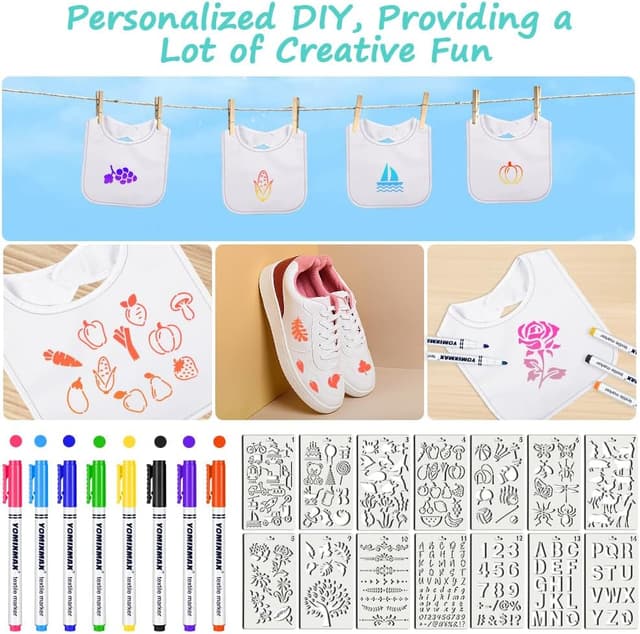 Detalle de Vicloon Bambino set bavaglini bianchi fai da te con stencil e pennarelli per stoffa (29/30/12 pz) per baby shower e ricordi