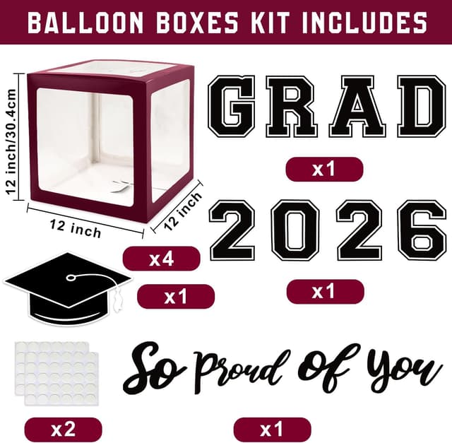 Detalle de Maroon Themed Class of 2026 Graduation Decorations Set (Balloons, Boxes, Letters & More)