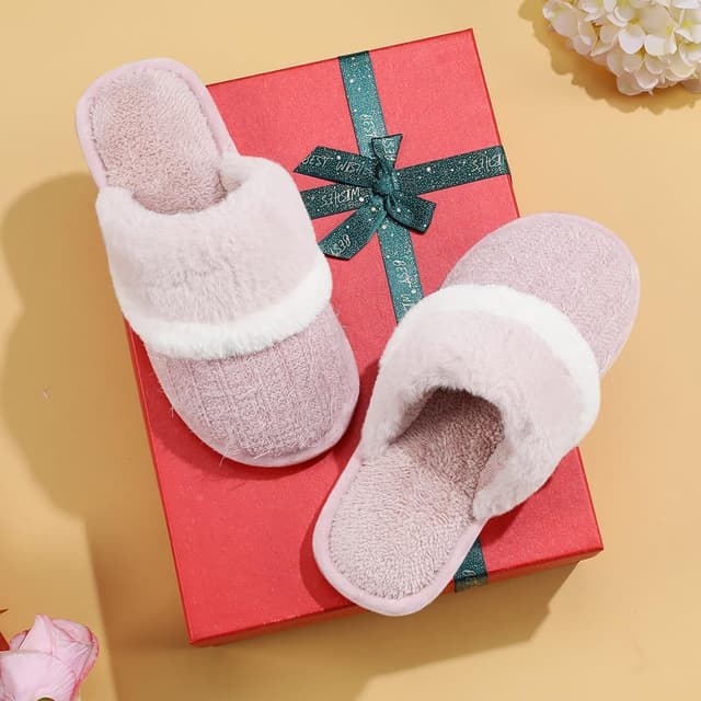 Detalle de GOEWY Cozy Slippers for Women – Fuzzy memory foam house shoes with anti-skid sole