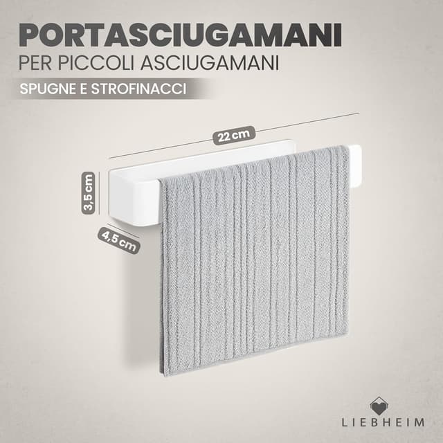 Detalle de LIEBHEIM Porta Asciugamani adesivo da parete in alluminio bianco (22 cm) – senza forare