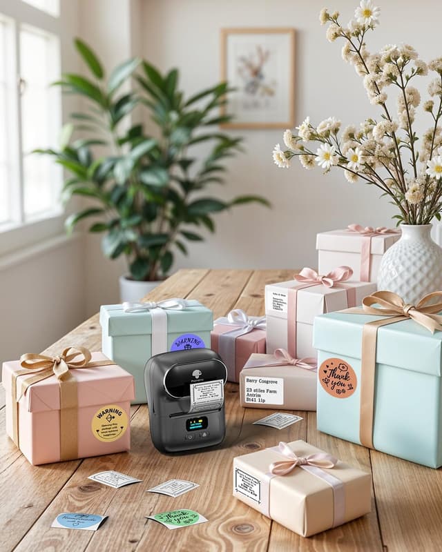 Detalle de Phomemo M110 Bluetooth-Etikettendrucker (Thermo) – tragbarer Label Printer für Barcode & Aufkleber, schwarz