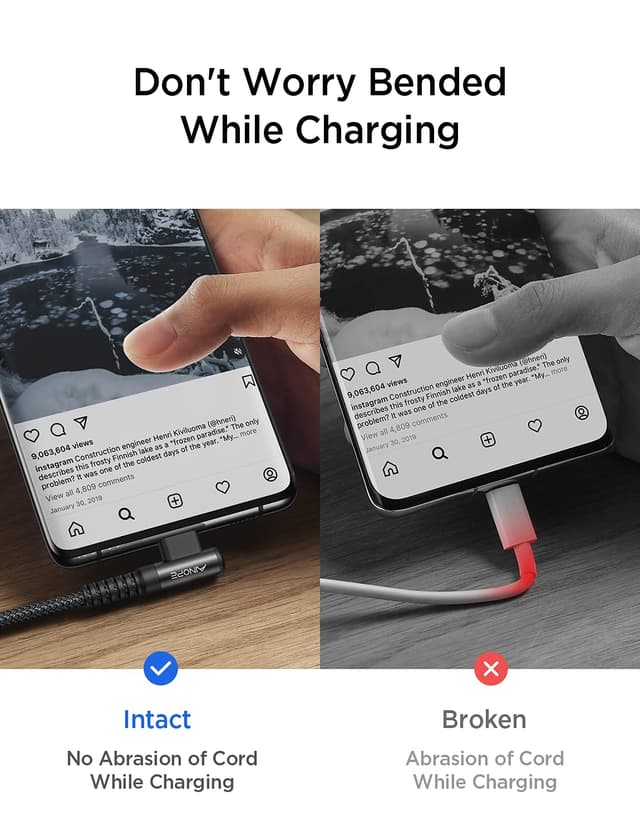 Detalle de AINOPE USB‑C auf USB‑C Kabel 60 W, 3 m (2er‑Pack) – schwarz