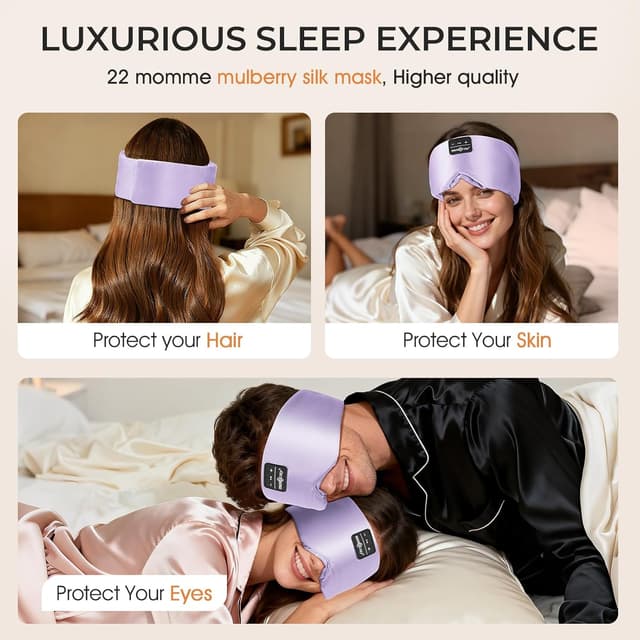 Detalle 2 de MUSICOZY Silk Sleep Mask Headphones – 100% Mulberry Silk blackout 3D sleep mask with Bluetooth (up to 14H)