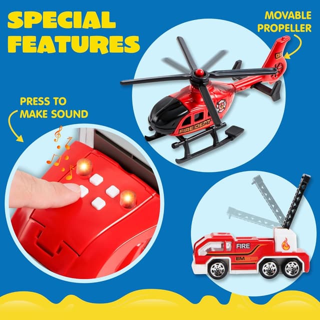 Detalle de JOYIN 25 in 1 Fire Engine Truck Vehicle Toy Set with carrier truck, sounds & lights