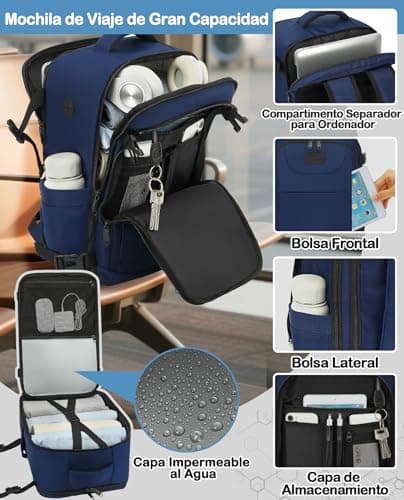 Detalle 2 de LYNXCHER Mochila de cabina para avión 40x20x25 cm (compatible con Ryanair) con espacio para portátil de 14" Azul oscuro