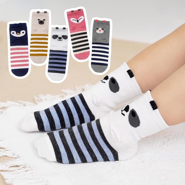 Detalle 2 de LOFIR Chaussettes fantaisie coton pour filles – modèle animal chat/chien, lot de 5 paires
