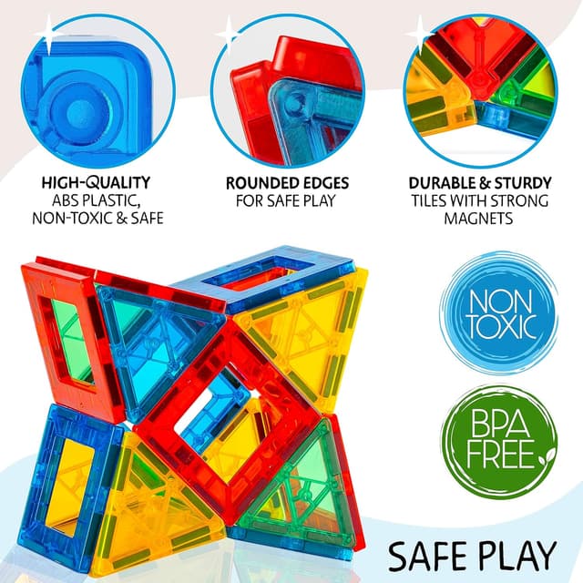 Detalle de Magnetic Tiles 125 PCS (XL Set) Magnetic Building Set with Carry Case – for ages 3–8