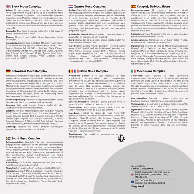 Detalle de WeightWorld Maca Kapseln – 5550 mg pro Kapsel (180 Kapseln) mit Schwarzer & Gelber Maca, Panax Ginseng, L-Arginin, Zink