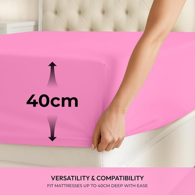 Detalle de BEDIO Extra Deep Fitted Super King Pink 35cm pocket microfiber sheet
