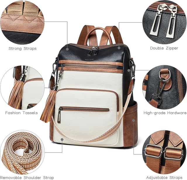 Detalle de Shrrie Backpack Purse for Women – Convertible Faux Leather Travel Backpack Bag