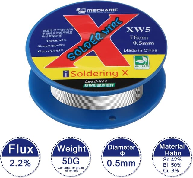 Detalle de Lötzinn Niedertemperatur 138 °C bleifrei: Sn42 Bi50 Cu8 (0,5 mm) 50 g