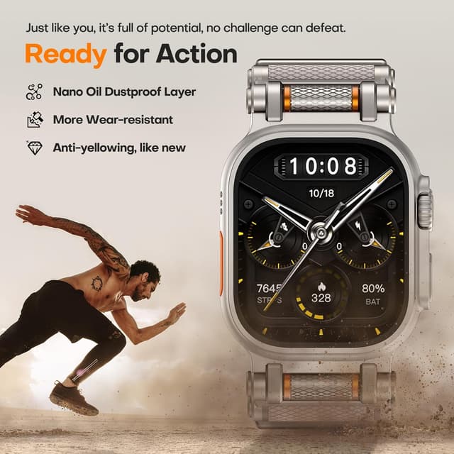 Detalle 2 de TAURI Liquid Silicone Adjustable Band for Apple Watch Ultra/Series (Starlight) with Stainless Steel Metal Connector