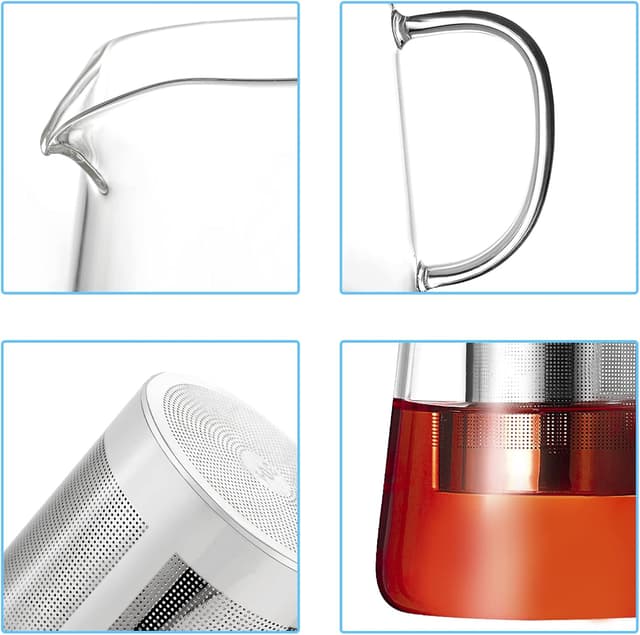 Detalle 2 de PluieSoleil clear glass teapot with infuser (borosilicate glass) – 450ml stovetop safe maker