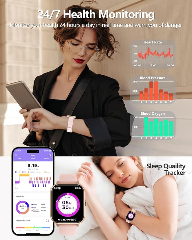 Detalle 2 de Smart Watch for Men Women with Bluetooth Calling, 1.83" Fitness Display & IP68 (Da Fit app)