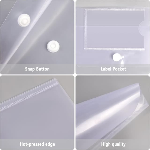 Detalle de Clear A4 Plastic Wallets (30 Pack) with Popper, Clear Document Folder Pocket