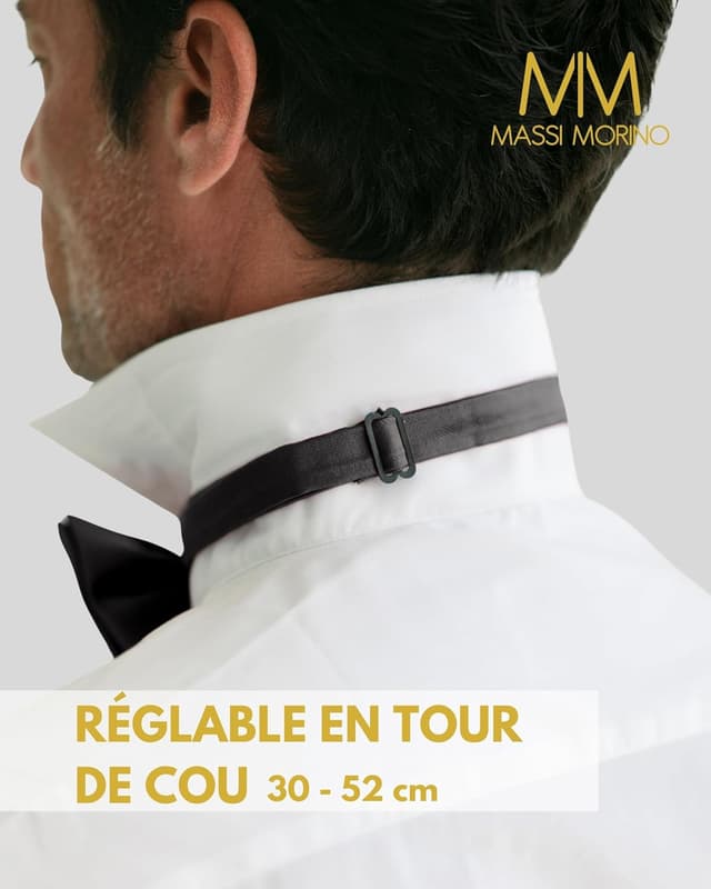 Detalle de Massi Morino nœud papillon homme pré-noué et ajustable, unicolore