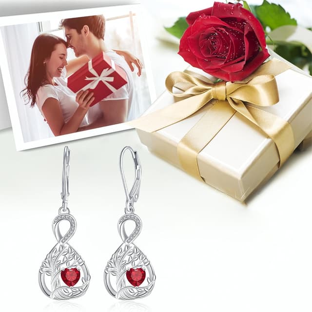 Detalle de J.MUEN Unendlichkeit Ohrringe für Damen aus 925 Sterling Silber mit Lebensbaum-Anhänger