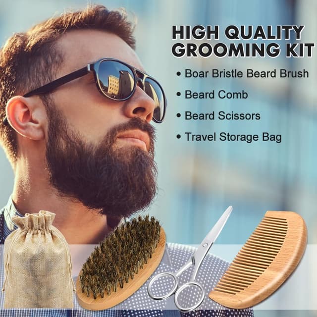 Detalle 2 de FULLLIGHT TECH Beard Kit for Men: 3-Pack Beard Oil, Wash & Balm + Grooming Tools