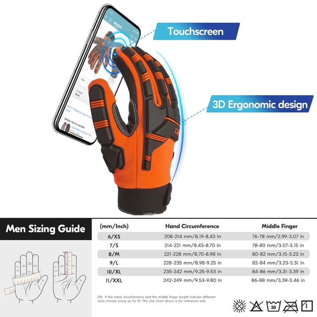 Detalle 2 de Vgo… Guanti da lavoro antitaglio touchscreen antivibrazione con imbottitura 5 mm