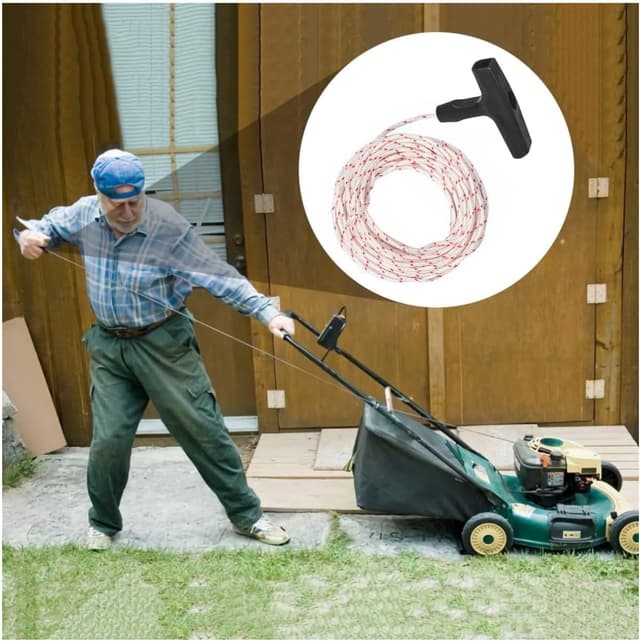 Detalle de ZHjuju Starterseil (Rückstoßstarter) 10 m, 3,0 mm – mit 3 Startergriffen für Rasenmäher & Motorgeräte